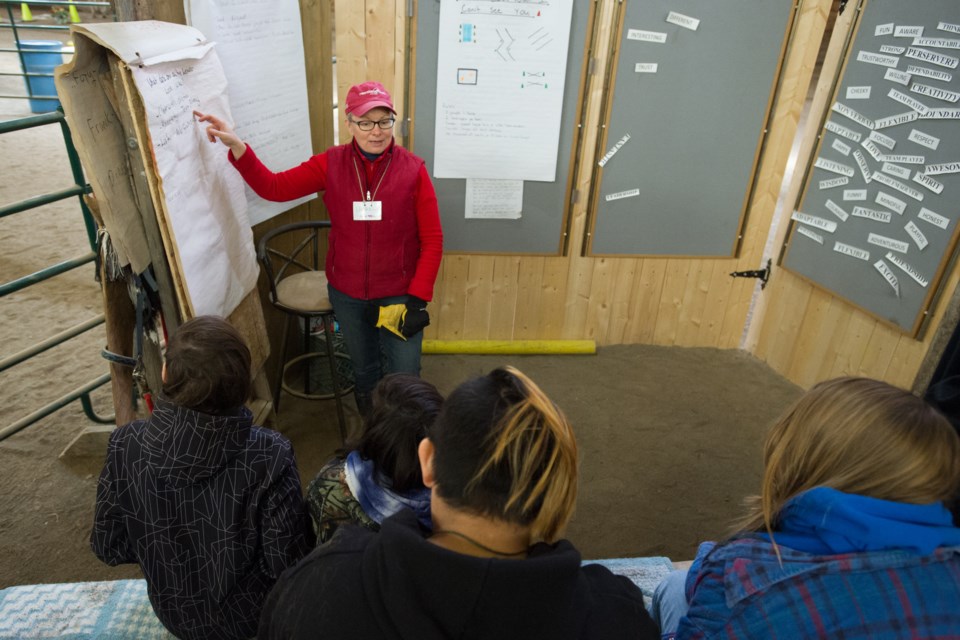 Laurel Griffin provides a pre-briefing before taking at-risk youth to work with horses at her Spirit Winds Ranch.