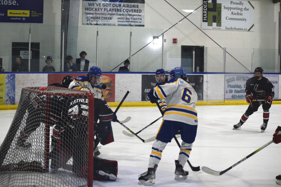 Airdrie CFR Bisons welcomed the LJAC Wilhauk Jerky Oil Kings to the Ron Ebbeson on Dec. 2. The Bisons put up four goals in the first period and ended up with a 6-0 shutout over Leduc. 