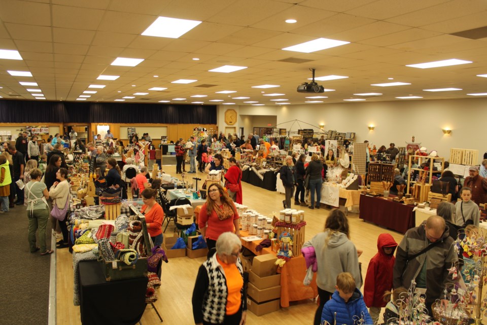 Shoppers flocked to the Crossfield Farmer's Market fall market, hosted at the Crossfield Community Hall, on Sept. 30. Local sellers sold cookies, bison meat, handmade leather bags and belts, BBQ sauces, crocheted scarves and blankets, and hand crafted cutting boards and kitchenware. 