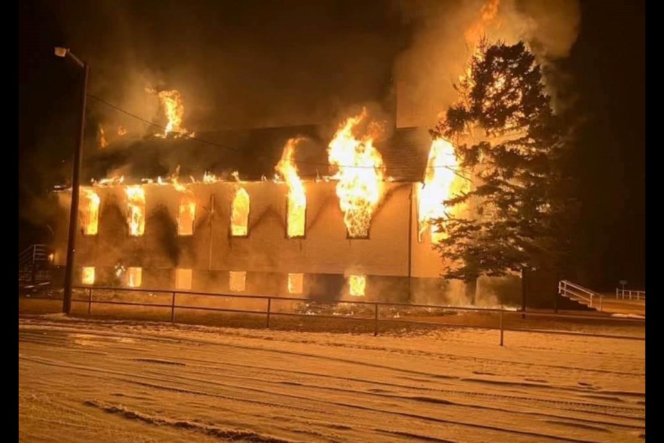 A fire destroys a church Northeast of Airdrie on morning of Dec. 20.