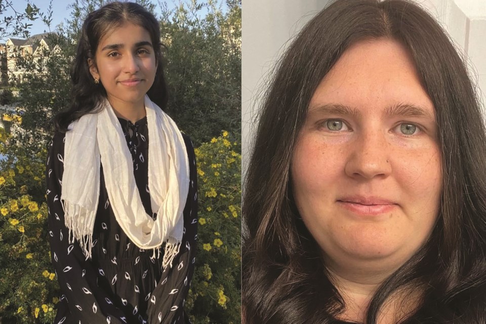 Pictured are winners of Airdrie Public LIbrary's Poetry in Motion contest, Noor Mansoor (left), and Kira Anderson (Holladay) (right). 