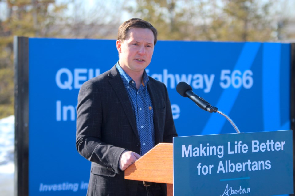 Alberta Transportation and Corridors Minister Devin Dreeshen announced $148 million in provincial funding for a new overpass at the intersection of the QEII and Highway 566 in Balzac on March 31.