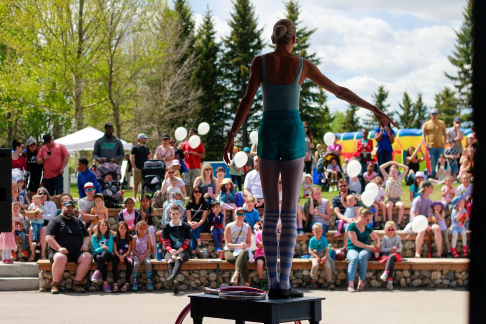 Circus artist Kate Ryan showed off her hula-hoop performance skills at the Airdrie Children's Festival entertained on May 28.
