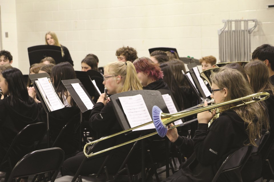 Band sudents at George McDougall High School in Airdrie perform at a Ride of the Mustang charity concert on April 7. 