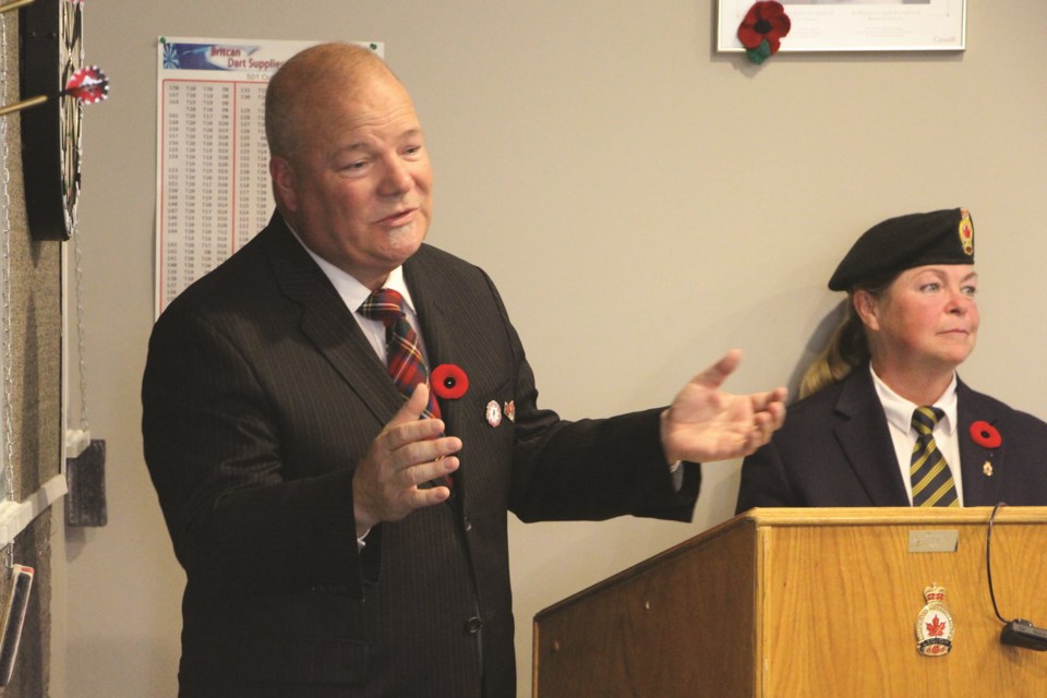 Mayor Peter Brown made some remarks honouring James Shave, Airdrie Legion's last World War II veteran, during a celebration of life at the Royal Canadian Legion Branch #288 on Oct. 8. 