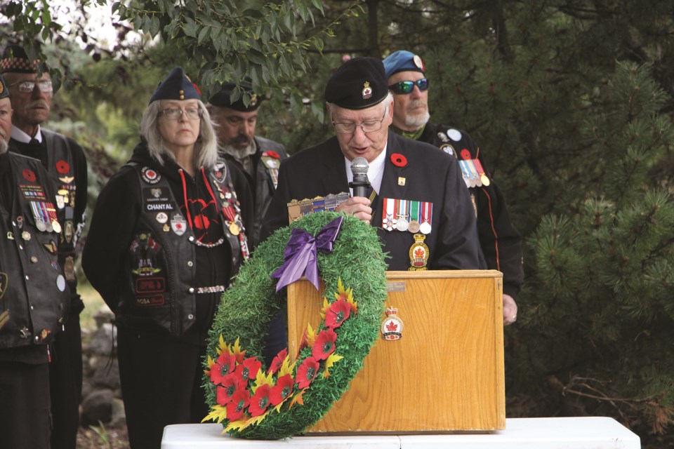 Members of the Airdrie Legion, local dignitaries, and community members gathered at the Airdrie Cenotaph to partake in a wreath laying ceremony in honour of Queen Elizabeth II on Sept. 19.
