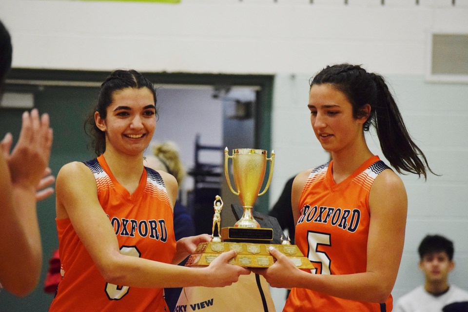 The Croxford Cavaliers JV Girls basketball team beat the Cochrane Cobras 57-40 to win the league championship on March 2. 