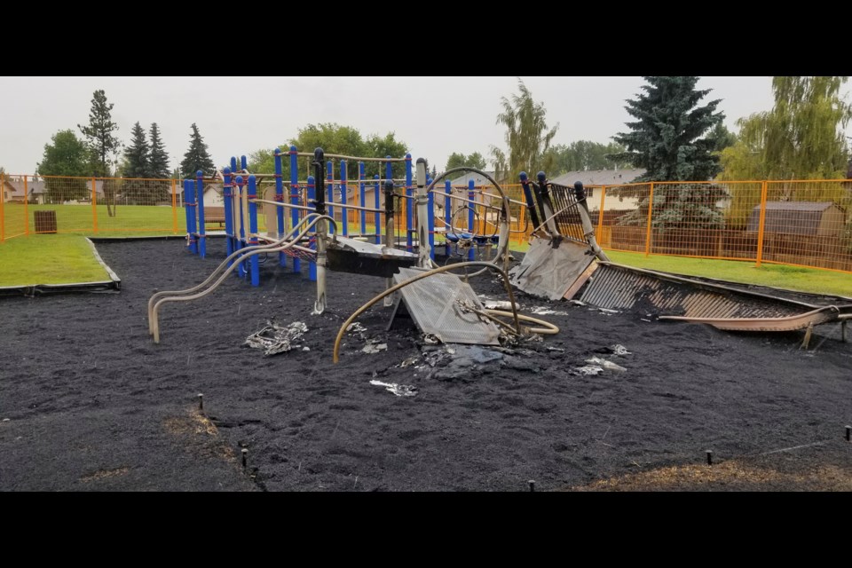 A teen girl from Airdrie has been charged with arson, following the Aug. 15 destruction of a playground at A.E. Bowers Elementary School.
Photo by Allison Chorney/Rocky View Publishing