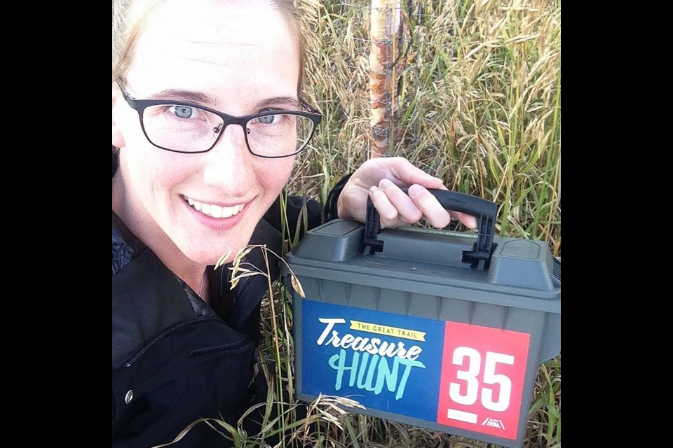 Treasure hunter Gina Van Haren was the first participant to locate box 35 in Airdrie during last year’s event.
Photo Submitted/For Rocky View Publishing