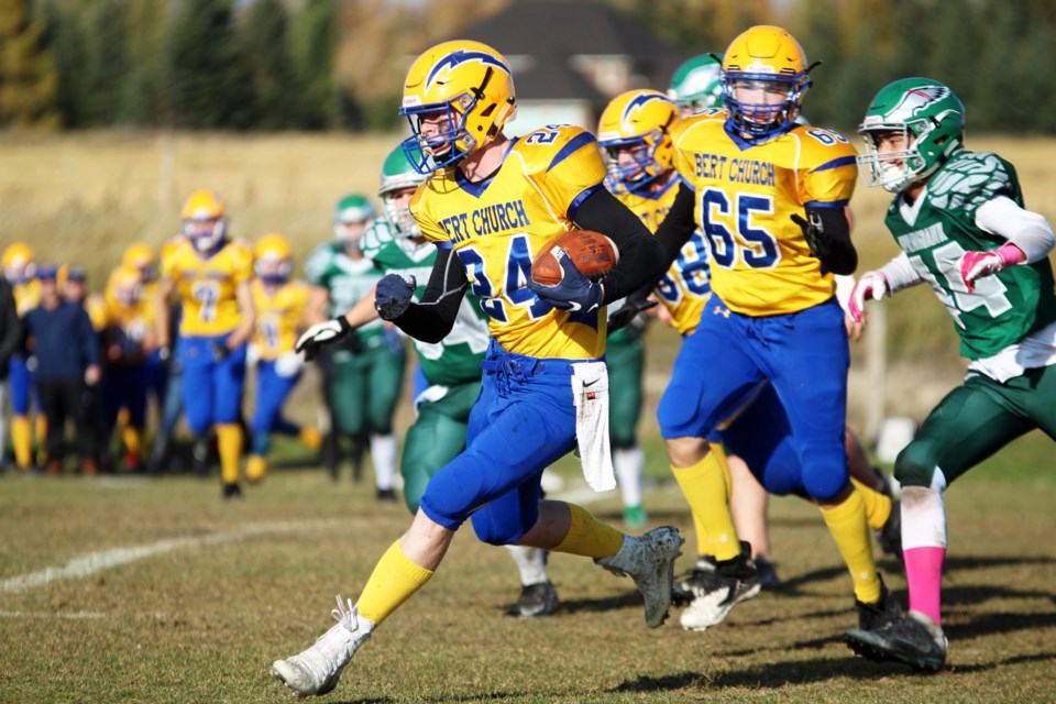 The Bert Church Chargers downed the Springbank Phoenix 21-13 Oct. 4. Photo by Scott Strasser/Rocky View Publishing 