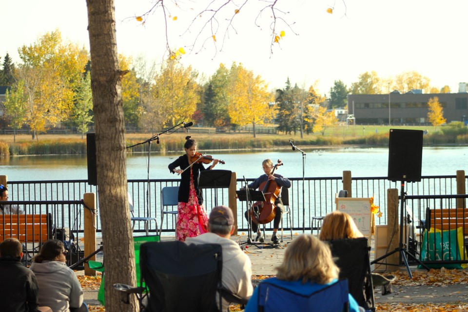 There are still a few more open-air classical music concerts to enjoy in Airdrie today, to wrap up the inaugural Woodwinds Classical Music Festival. Pictured: Musicians perform 'Debussy by the Lake' at East Lake Park on Oct. 6.