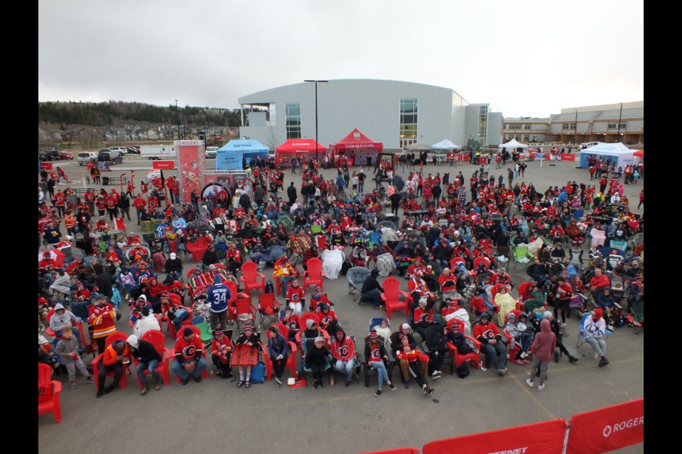 Hundreds of people came out to the Spray Lake Sawmills Family Sports Centre May 7 for the Rogers Hometown Hockey broadcast of the Calgary Flames' playoff game against the Dallas Stars.
