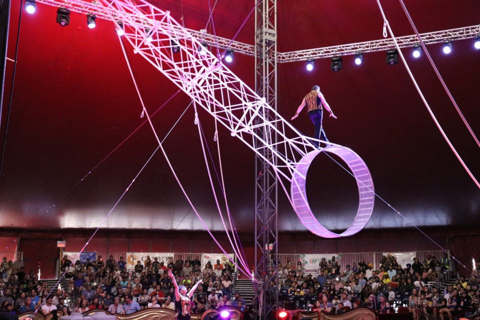 The Royal Canadian International Circus is performing nightly shows in Balzac for the next three weeks, showcasing acrobatic stunts and impressive coordination. The performances take place in a big tent outside of CrossIron Mills mall.