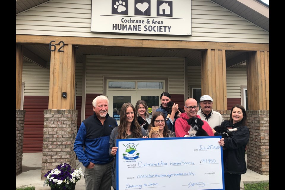 After Monday's Mayor's Invitational, Mayor Jeff Genung presented a $94,850 cheque to the Cochrane and Area Humane Society on Friday.