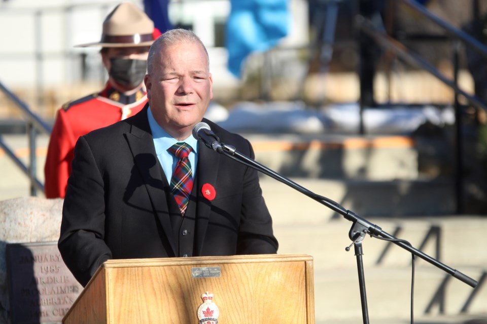 Airdrie Mayor Peter Brown says a few words during the Nov. 11 ceremony.