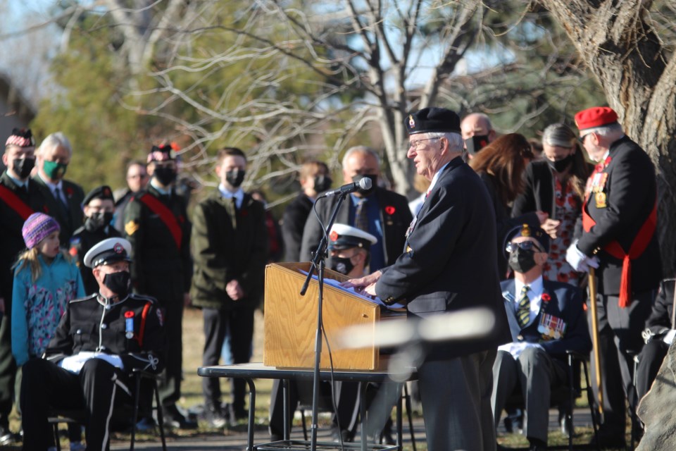 Airdrie Legion President Bill Dunbar was the master of ceremony for a Remembrance Day event. 