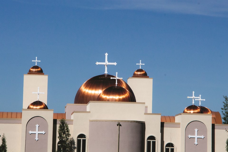 The immaculate architecture of the St. Mina Coptic Orthodox Church on full display on a cloudless Sunday. Jordan Stricker/Rocky View Weekly.