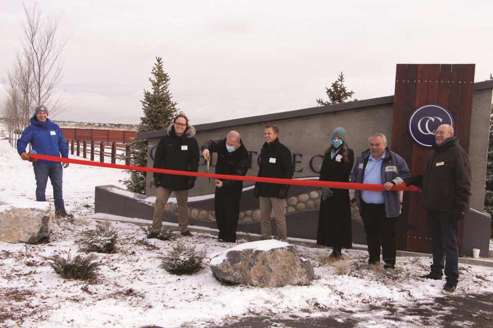Mayor Peter Brown was joined by Couns. Al Jones, Ron Chapman, and Tina Petrow to celebrate the opening of Airdrie' newest neighbourhood, Cobblestone Creek, on Nov. 23.
