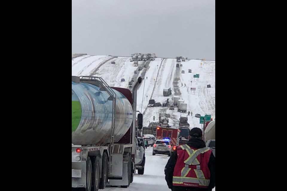 A multi-vehicle pile-up occurred on Highway II near Carstairs earlier today.