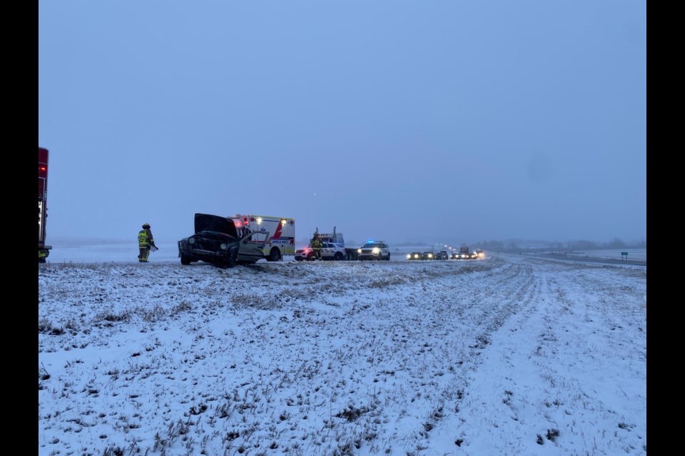 Cochrane RCMP officers responded to 15 motor vehicle collisions yesterday afternoon and evening, including one on the highway that resulted in two SUV occupants being transported to hospital.