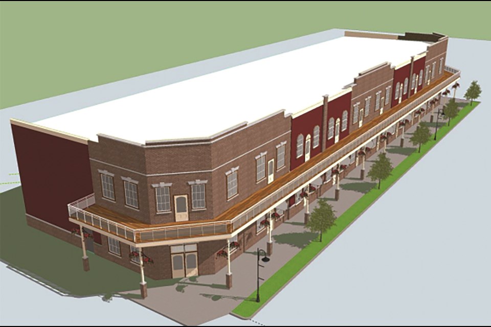 A rendering of a proposed two-storey office and retail building in downtown Crossfield. 