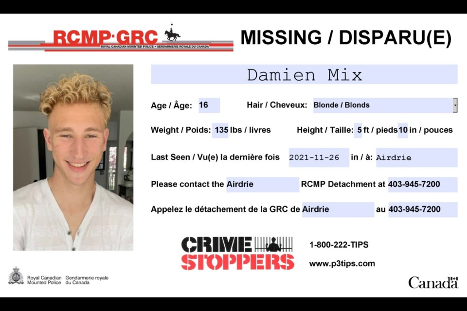Damien Mix has been found safe, according to a Nov. 30 update from Airdrie RCMP.