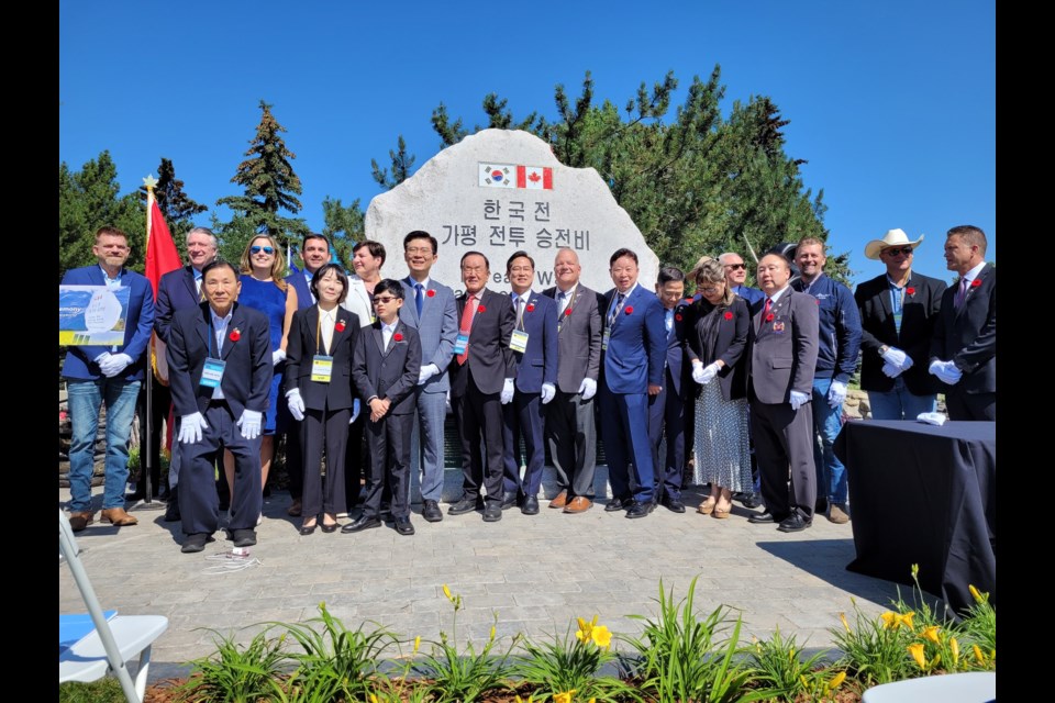 City of Airdrie staff, members of council, and dignitaries from South Korea unveiled the "Battle of Gapyeong Victory Monument" at the cenotaph outside the Town and Country Centre on Saturday, July 8.