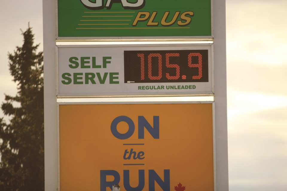 Airdrie's gas stations have priced regular-grade gasoline at 105.9 cents per litre for several weeks now.