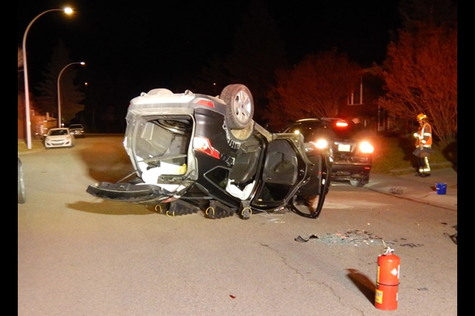 An impaired driver in Airdrie caused his vehicle to roll over Nov. 17, according to Airdrie RCMP. The detachment said it made 99 impaired driving charges in the first 11 months of 2019. Photo Submitted/For Rocky View Publishing    