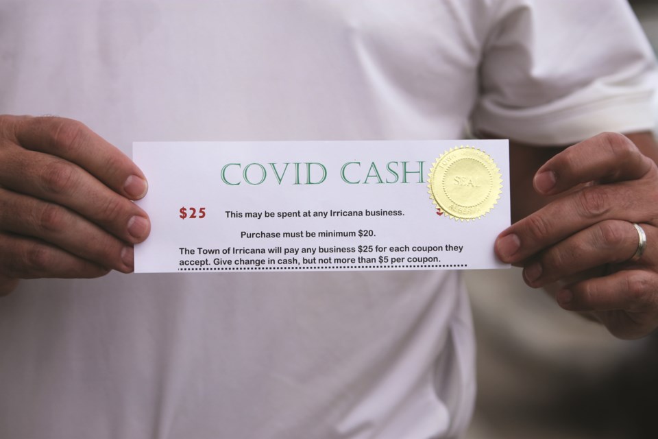 Residents of Irricana may use special vouchers printed and distributed by the Town at local businesses. The businesses can then redeem those vouchers from the Town for cash. Photo by Scott Strasser/Rocky View Weekly.