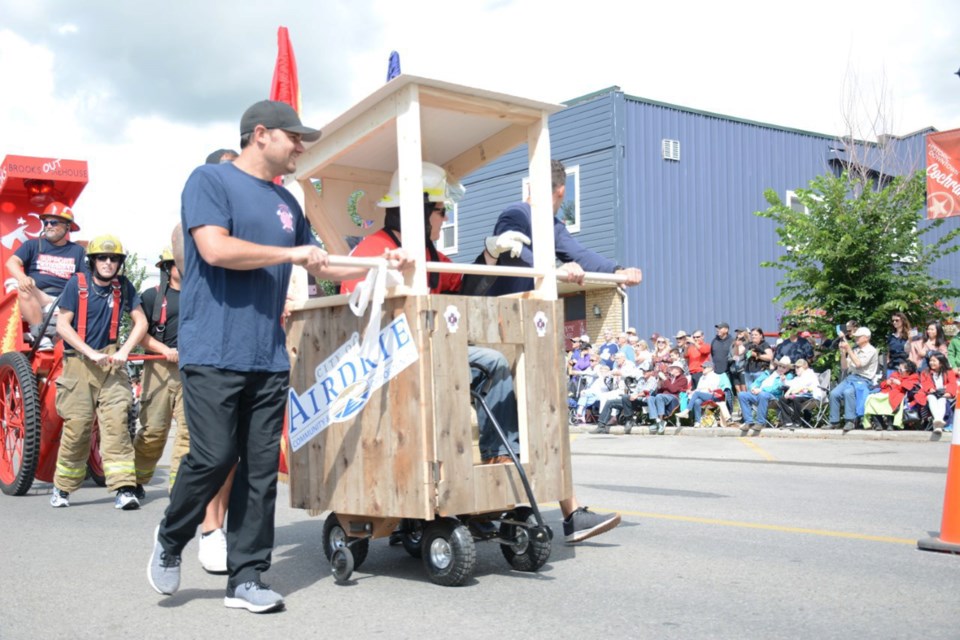 Airdrie Mayor Peter Brown was injured at the 2019 Cochrane Outhouse Races, an annual charity initiative. 
Photo by Chris Puglia/Great West Newspapers