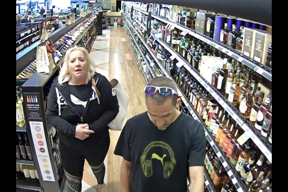 A male and female allegedly stole nearly $400 worth of alcohol from a liquor store in Cochrane June 8. 
Photo submitted/For Rocky View Publishing