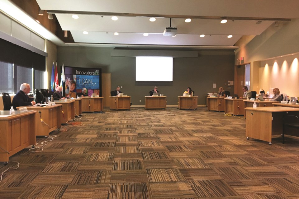 At Rocky View School's first in-person meeting in more than six months, trustees discussed the district's recent student re-entry plan. Photo by Scott Strasser/Airdrie City View.