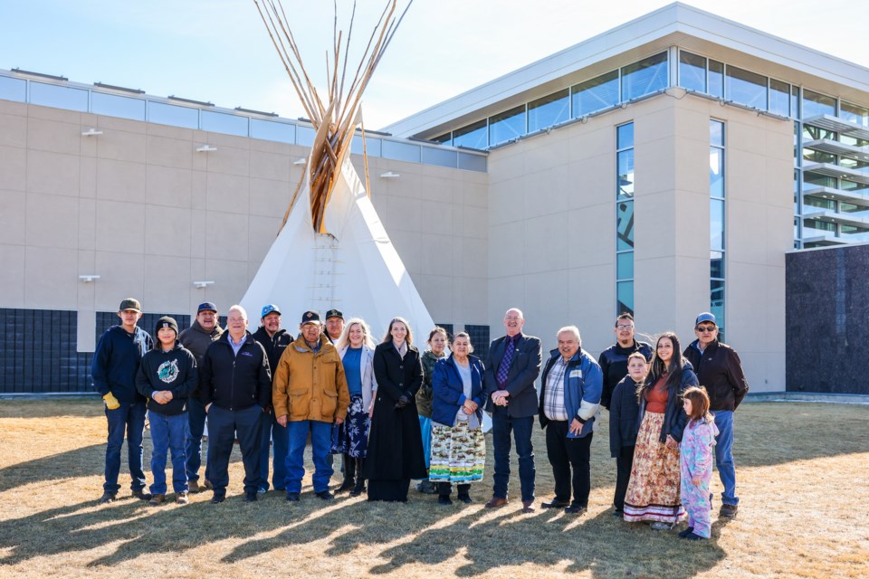 Airdrie City Hall played host to a traditional Indigenous pipe ceremony and teepee-raising on March 21. Photo Credit: Sergei Belski