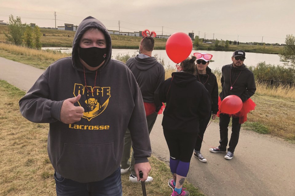 Although the fifth annual Greg Roberts Memorial Myeloma Run/Walk was smaller than past iterations of the event, a dedicated group of participants led by Chris and Dominique MacDonald nevertheless raised more than $5,000 towards myeloma research. Chris MacDonald was diagnosed with multiple myeloma – an incurable type of blood cancer – in 2018. Photo submitted/For Airdrie City View