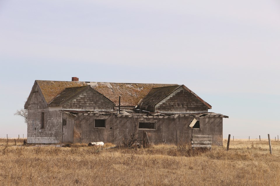 A deserted home is all that remains of a retired homestead just east of Kathryn on road 566. 