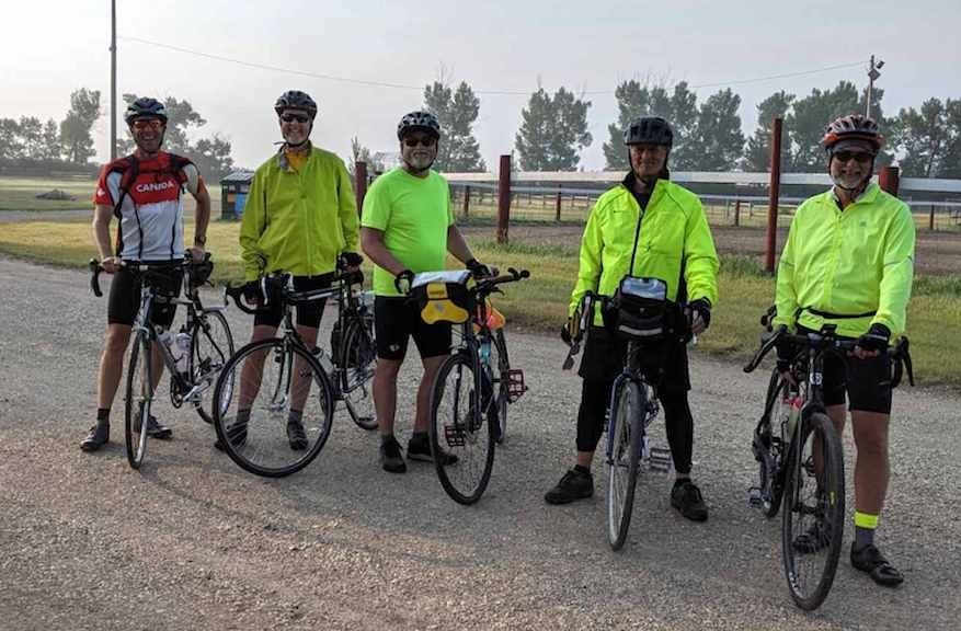 Cyclists taking part in the country-wide Tour du Canada ride stopped in Irricana for a night of rest on July 6. 