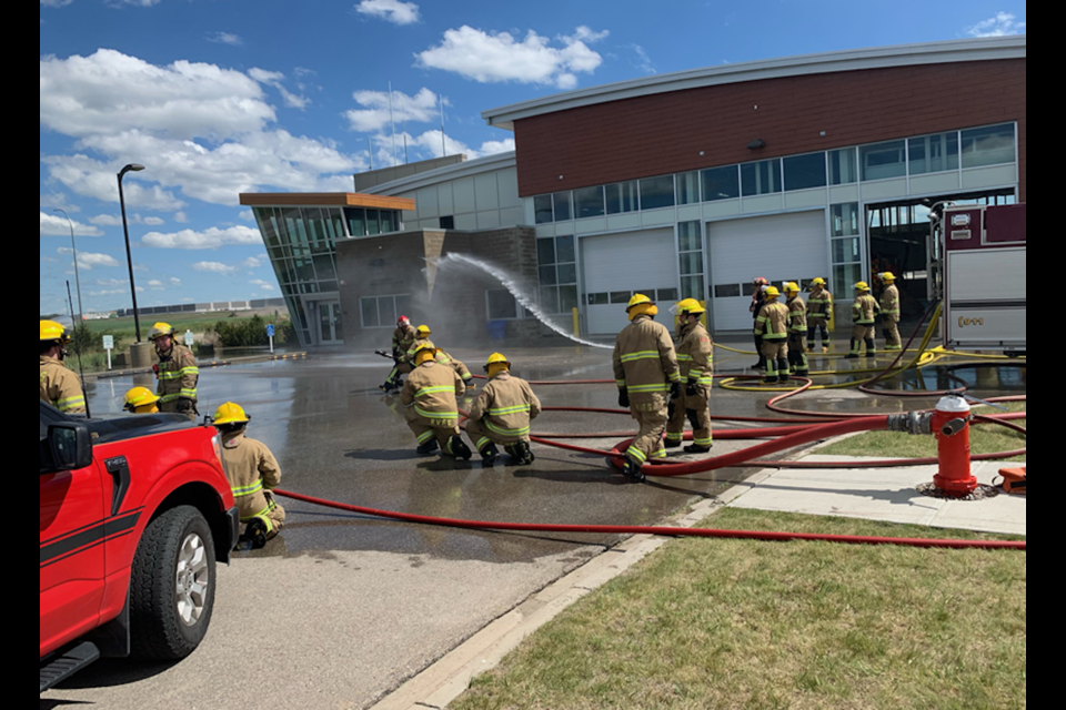 A glimpse of a fire training session taking place at a Rocky View Fire Station.