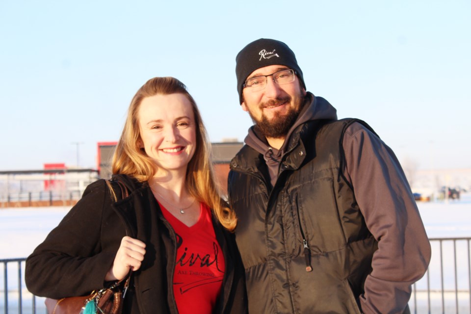 Airdrie couple Kendra and Nick Kolomyja are heading to the 2019 World Axe Throwing Championship in Tucson, Ariz. Dec. 6 to 8. Photo by Scott Strasser/Rocky View Publishing