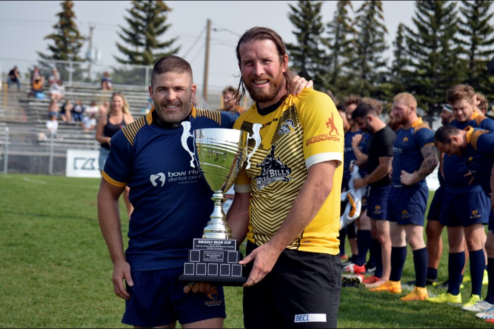 The Banff Bears (yellow jerseys) defeated the Cochrane-based Bow Valley Grizzlies 19-15 in the CRU title match Sept. 10.