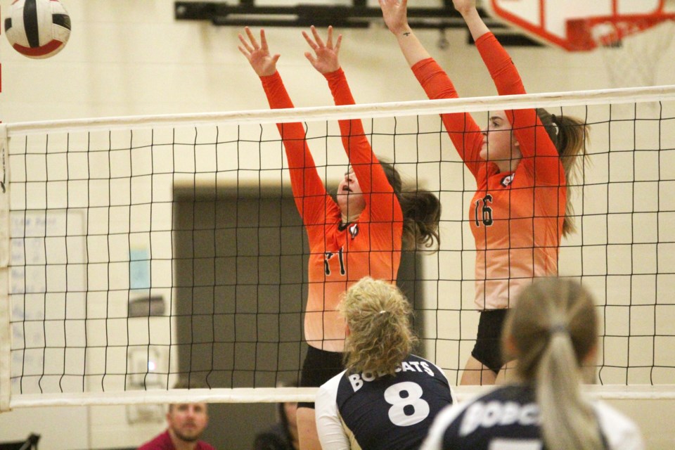 The W.H. Croxford Cavaliers senior girls' volleyball team fell in four sets Oct. 16 to the Bow Valley Bobcats. Photo by Scott Strasser/Rocky View Publishing
