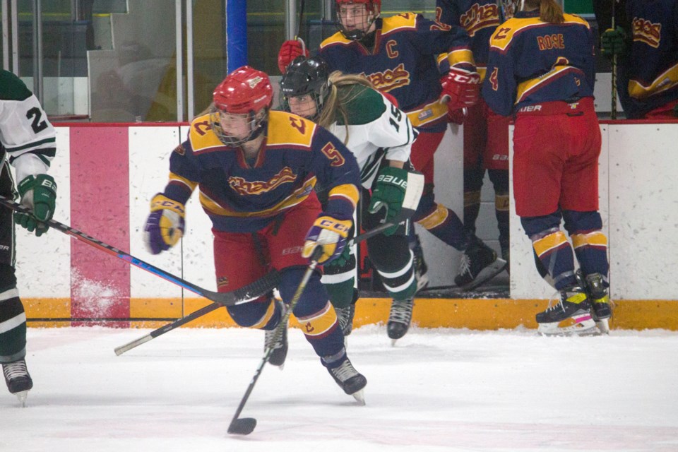 The Cochrane Chaos junior women's hockey team is tied 1-1 in their best-of-five series with the Sherwood Park Steele. The series will determine this year's AJFHL champion.