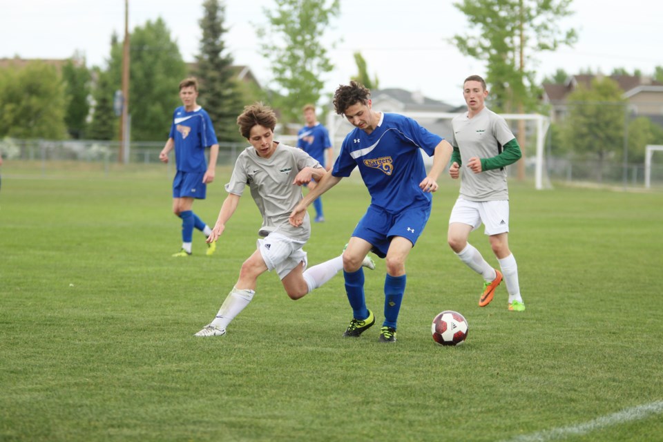 The Bert Church Chargers suffered its sole defeat of the 2019 season in the match that mattered most, in the RVSA championship game. The Chargers lost 1-0 to the Springbank Phoenix June 6. Photo by Scott Strasser/Rocky View Publishing