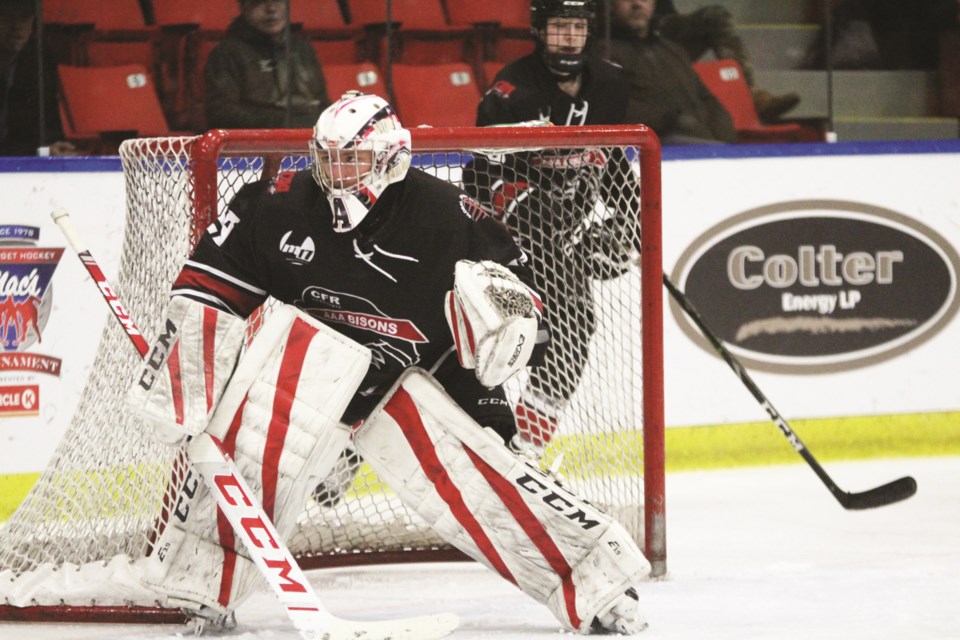 Airdrie goaltender Garrett Fuller has signed for the Drumheller Dragons junior A hockey team. Photo by Scott Strasser/Airdrie City View.