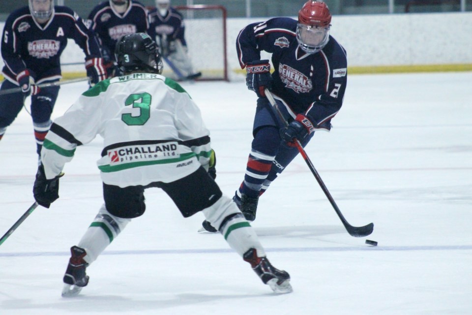 The Cochrane Generals junior B hockey team maintained their second-place spot in the HJHL south division with a 6-3 win over the Rocky Rams on Nov. 18.
