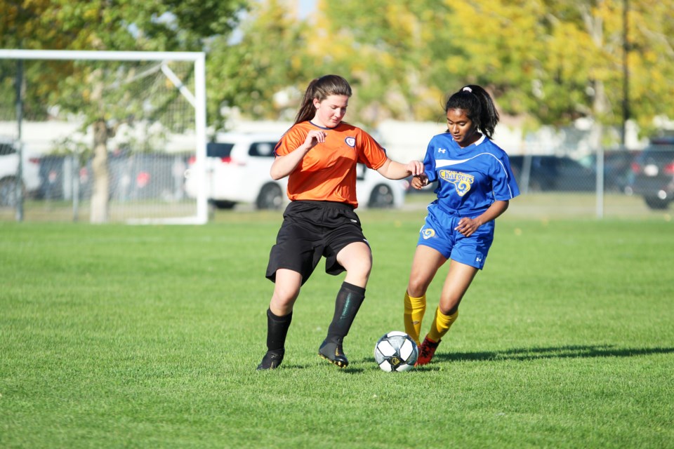 The W.H. Croxford Cavaliers tied the Bert Church Chargers 1-1 Sept. 19 at Monklands Park. The two teams sit third and fourth, respectively, in the RVSA standings. 
Photo by Scott Strasser/Rocky View Publishing