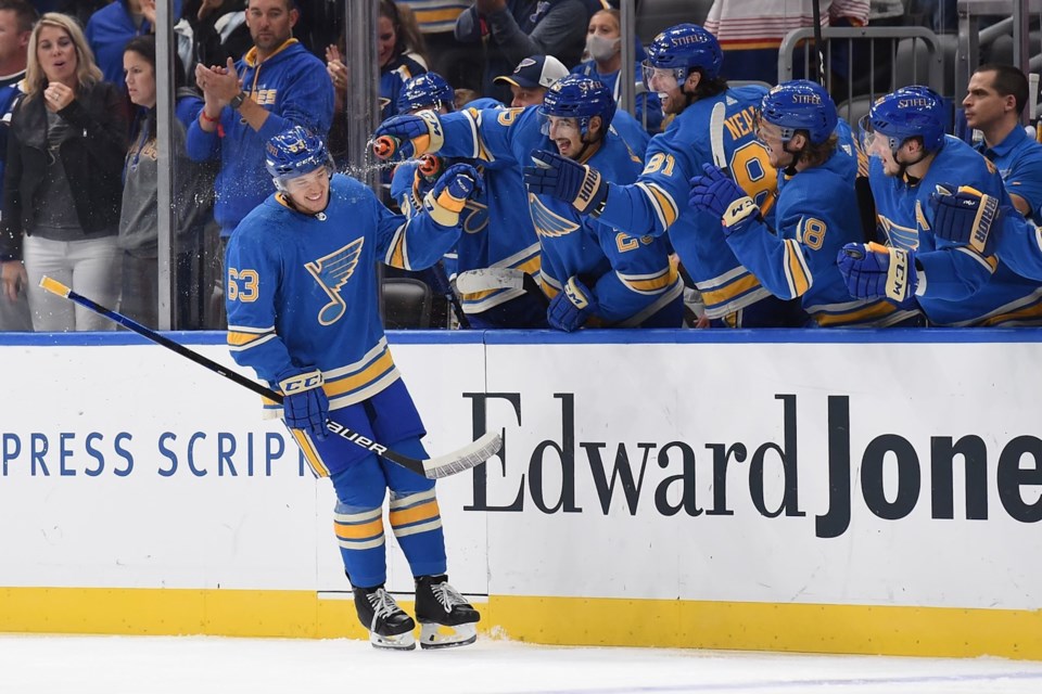 Airdrie hockey product Jake Neighbours recently tallied his first goal in the NHL for the St. Louis Blues, when he scored a one-timer against the LA Kings on Oct. 23.