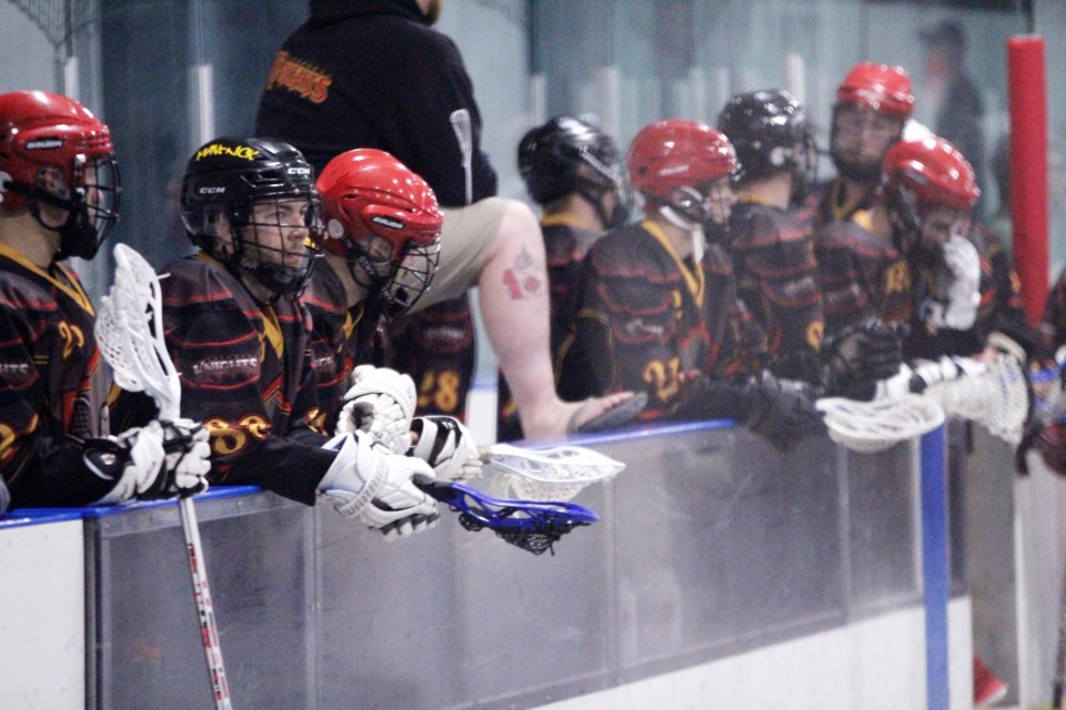 The Rockyview Knights ended the 2019 regular box lacrosse season in positive fashion, setting up for an exciting first-round RMLL Senior B playoff series against the Calgary Mountaineers. 
Photo by Scott Strasser/Rocky View Publishing