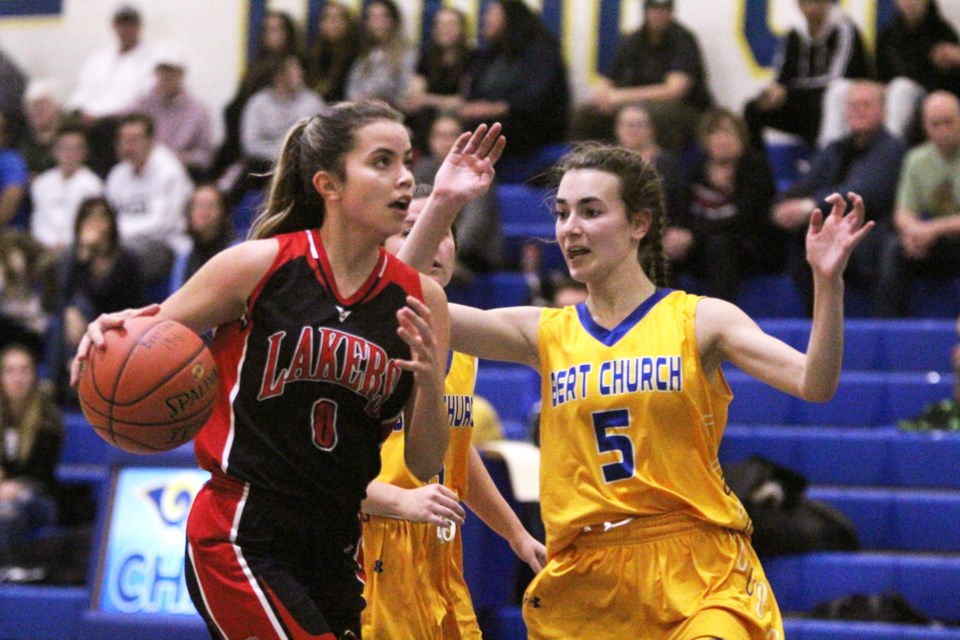 The Chestermere Lady Lakers senior girls' basketball team opened the RVSA calendar with a 61-43 triumph over the Bert Church Chargers. Photo by Scott Strasser/Rocky View Publishing