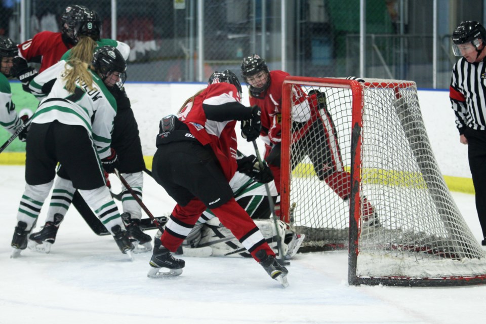 The Lightning went out in the first round of the AFHL Midget Elite playoffs last year against the Rocky Mountain Raiders. 
File Photo/Rocky View Publishing